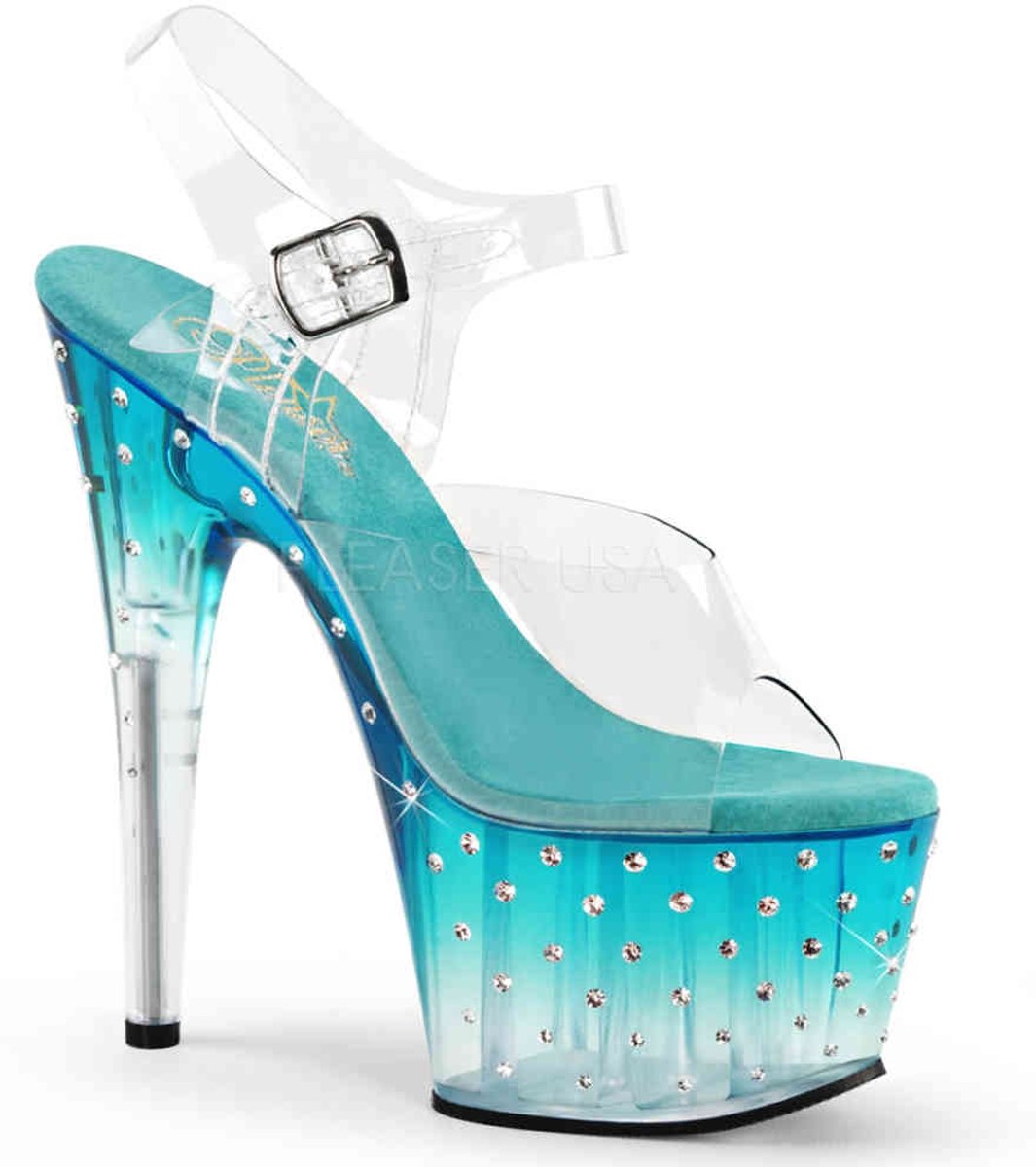 EU 37 = US 7 | STARDUST-708T | 7 Heel, 2 3/4 PF Ankle Strap Sandal w/RS Studded Bottom